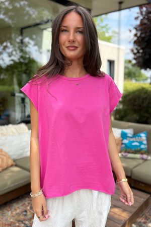 Made in Italy Classic Cotton Cap Sleeve Tee Flamingo